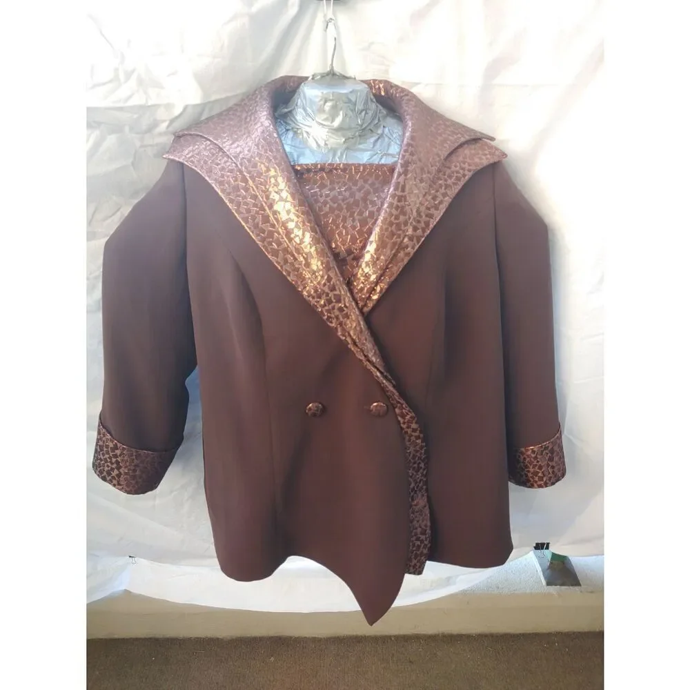 Pan Zai VINTAGE Womens Size 3x Brown Custom Tailored Skirt Suit.